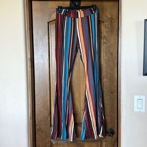 Women’s striped bell-bottom lounge pants. Size L